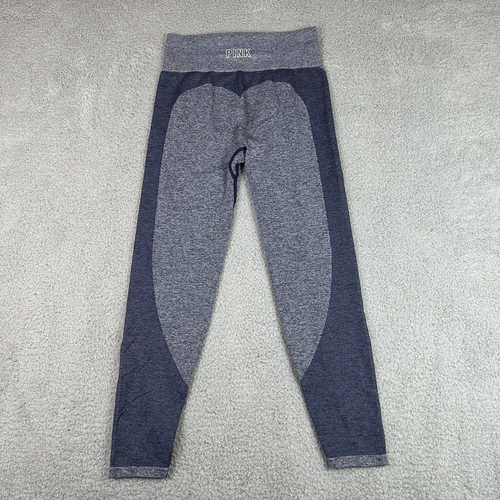 Victorias Secret PINK Seamless Leggings Size Medium Blue Athletic Yoga Heart Bum